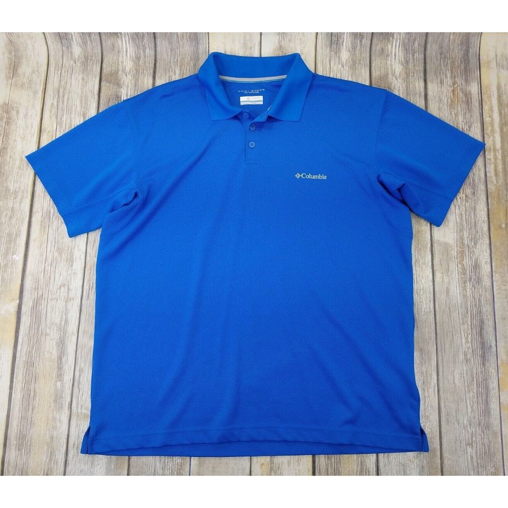 Columbia Omni Shade Polo Shirt Mens Xl Blue Short Sleeves Sun Protection Casual